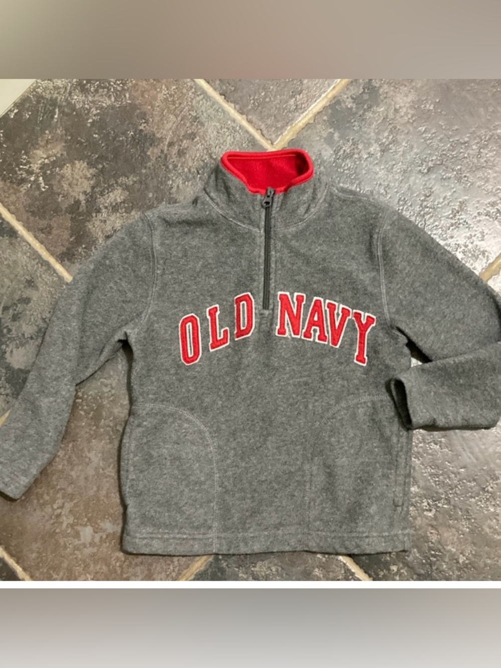 Old Navy Gray Fleece Quarter-Zip Pullover with Red Trim and Logo Kids Size XS